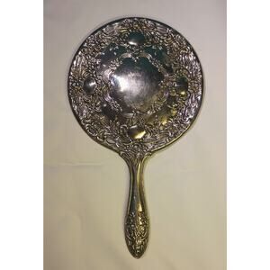 Vintage Silver Plated Hand Mirror w/Intricate Floral Design